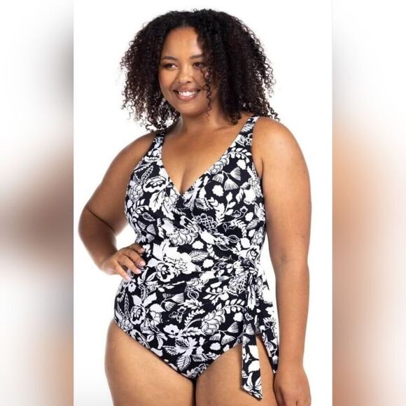 Artesands Cantata Forte Hayes swimsuit NWOT size 16 D/DD Floral black and white - Picture 1 of 6